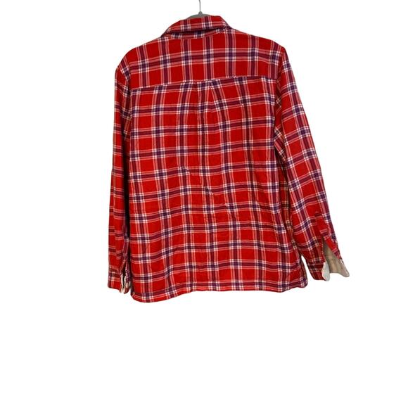 L.L. Bean Women's Fleece-Lined Flannel Shirt, Button-Front Plaid Red EUC - Picture 2 of 7